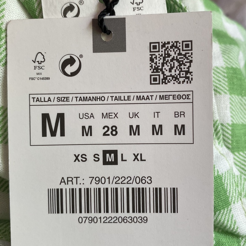 NWT. Zara White/Green Linen Blend Gingham Midi Dress. Size M. - Picture 8 of 10
